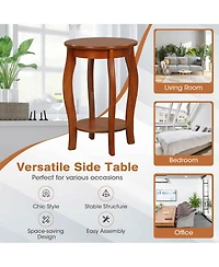 Gymax 2-Tier Round End Table Set of 2 Narrow Sofa Side Nightstand w/ Storage Shelf