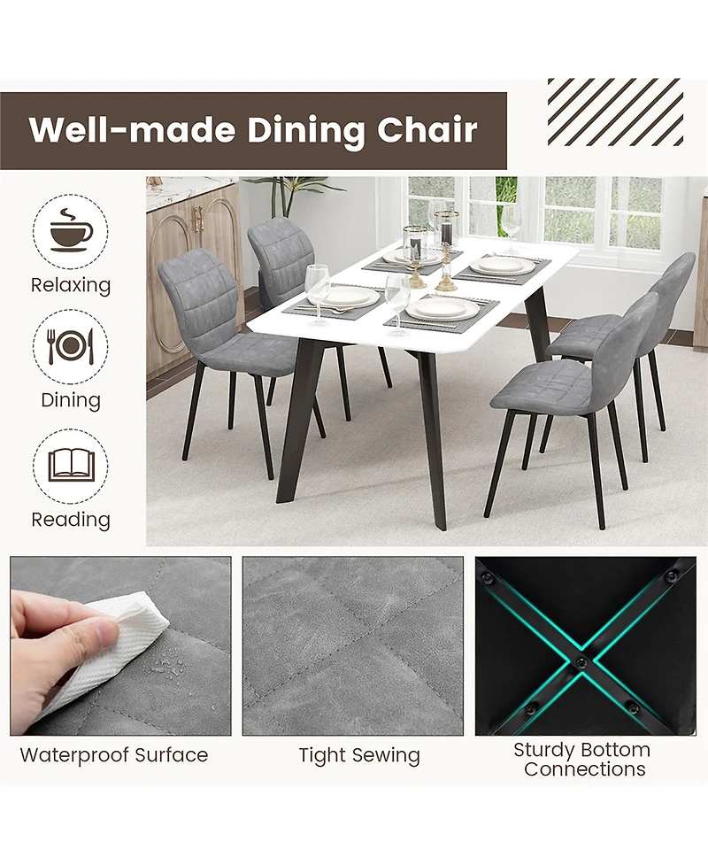 Gymax Dining Chairs Set of w/ Padded Back Metal Legs & 2 Adjustable Foot Pads