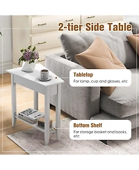 Gymax 2-Tier End Table Irregular Narrow Sofa Side Nightstand w/ Storage Shelf Espresso