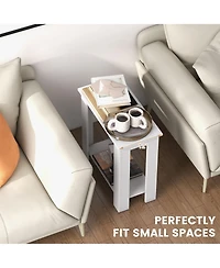 Gymax 2-Tier End Table Modern Sofa Bedside Table Compact Nightstand with Storage Shelf