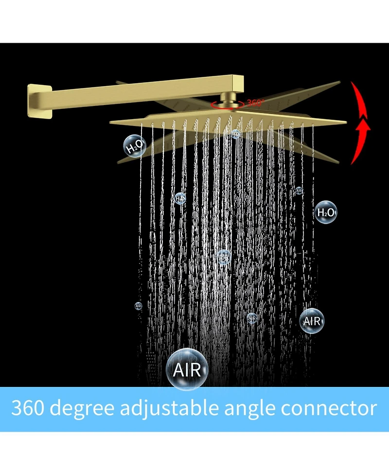 Slickblue Wall-Mounted Shower Faucet Combo Set Rainfall Shower Head & Handheld, Brushed Gold Finish