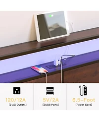 Hausource King/Twin Size Bed Frame with Storage Headboard & Charging Station No Box Spring Needed, King