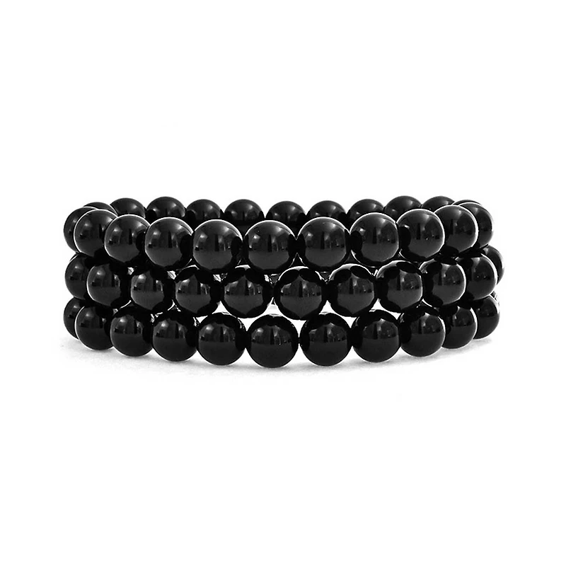 Bling Jewelry Stackable Set Of 3 Natural Stone Round Bead 8MM Multi Strand Stretch Bracelet