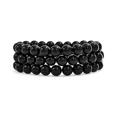 Bling Jewelry Stackable Set Of 3 Natural Stone Round Bead 8MM Multi Strand Stretch Bracelet
