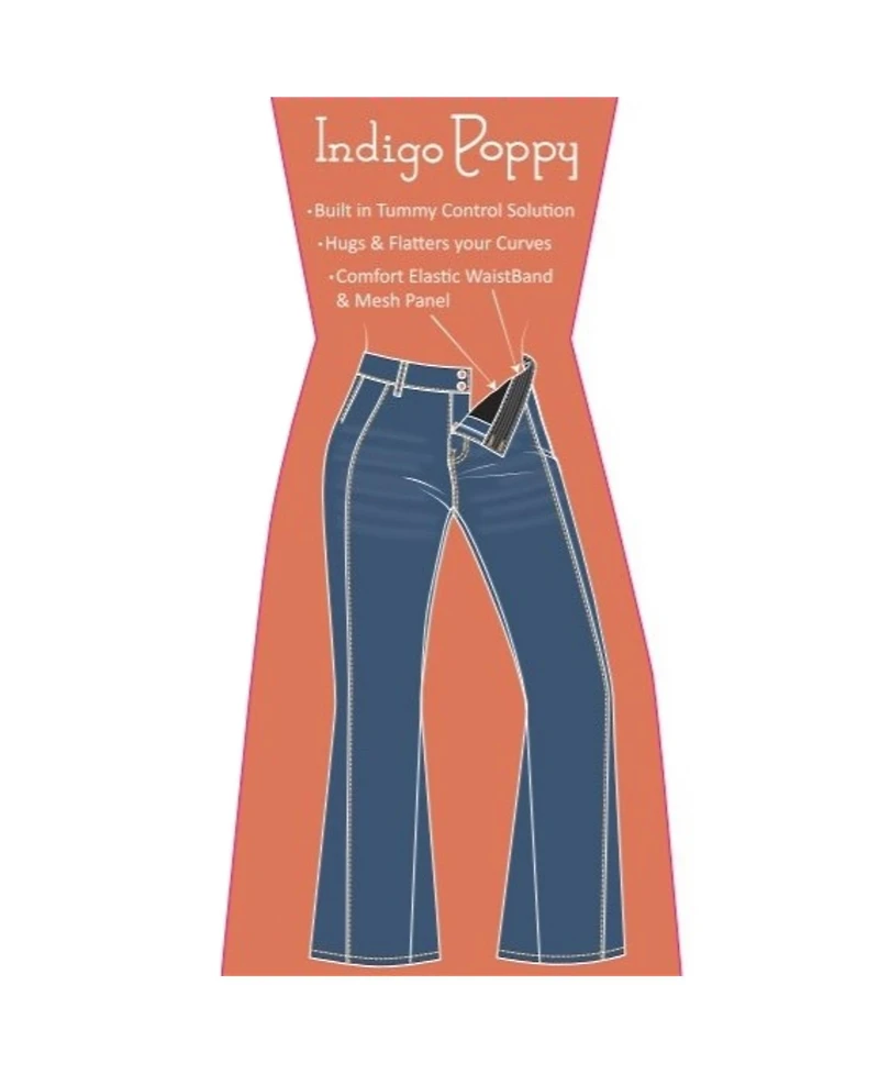 Indigo Poppy Women's Tummy Control Seamed Detail Flare Wide Leg Jean