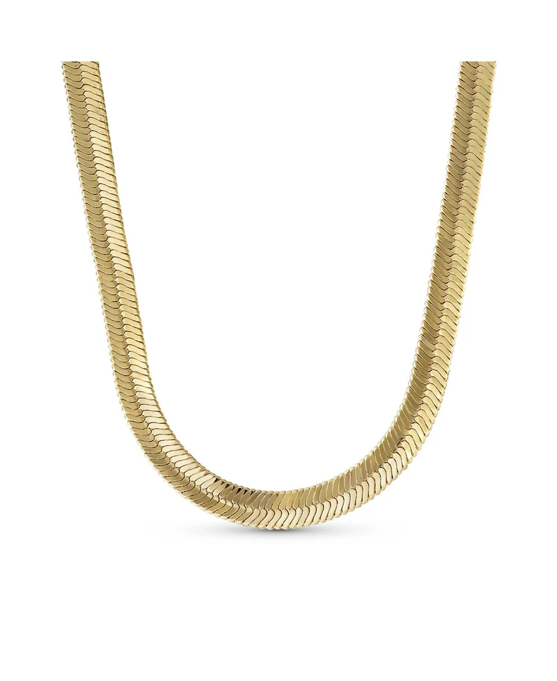 Bling Jewelry Flexible Flat Contoured Fit Collar Gold Tone Herringbone Snake Chain Omega Choker Necklace Flexible Contoured 15 Inch 5MM Wide