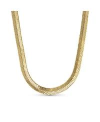 Bling Jewelry Flexible Flat Contoured Fit Collar Gold Tone Herringbone Snake Chain Omega Choker Necklace Flexible Contoured 15 Inch 5MM Wide