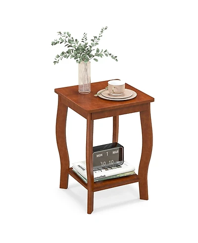 Gymax 2-Tier Square End Table Narrow Sofa Side Nightstand w/ Storage Shelf & Wood Legs