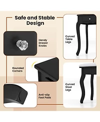 Makeup Vanity Set with Tri-Fold Mirror & Led Lights 4 Drawers Open Shelf