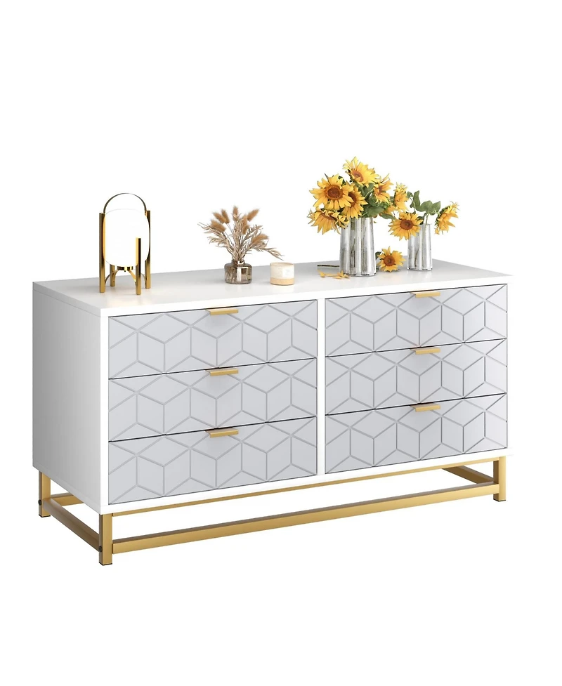 gaomon Grey Dresser for Bedroom, 6 Drawer Dresser with Metal Legs, Wood Dresser Chest Organizer with Wide Storage