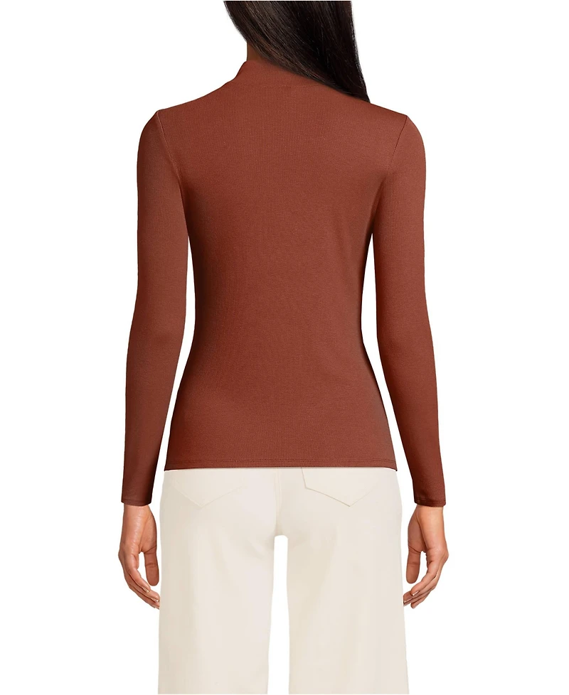 Lands' End Women's Drapey Rib Skimming Long Sleeve Mock Neck