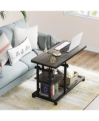 Tribesigns Height Adjustable C Table with Wheels and Tiltable Drawing Board, Sofa Bedside Laptop Stand C Shaped Tv Tray with Storage Shelves (Grey)