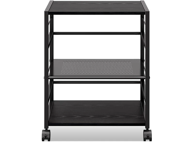 Mobile 3-Shelf Printer Stand with Adjustable Shelves, Modern Printer Cart with Large Storage Space, Printer Stand for Home Office, Black
