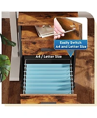 Galaxhero 2 Drawer File Cabinet, Mobile Printer Stand with Open Storage Shelf, Wood Filing Cabinet fits A4 or Letter Size for Home Office, Rustic Brow