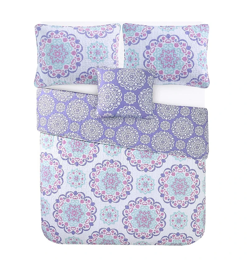 Alex + Bella Vivian Purple 4-Piece All-Season Reversible Cotton Quilt Set - Full/Queen