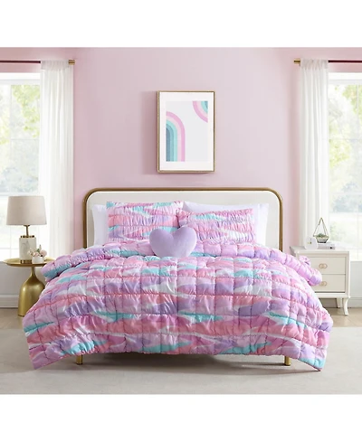 Alex + Bella Staci Swirl Pink 3-Piece Soft Embellished Microfiber Comforter Set - Twin