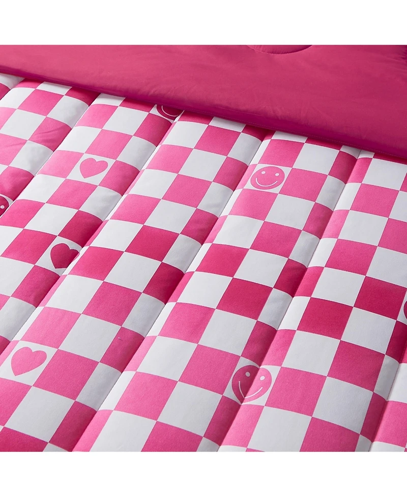 Alex + Bella Checkerboard Hearts Hot Pink 3-Piece Ultra Soft Microfiber Comforter Set - Full