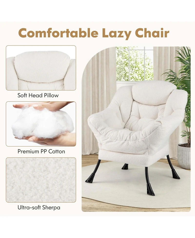 Costway Lazy Sofa Chair Accent Leisure Armchair with Folding Footrest & Storage Pocket