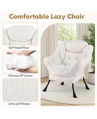 Costway Lazy Sofa Chair Accent Leisure Armchair with Folding Footrest & Storage Pocket