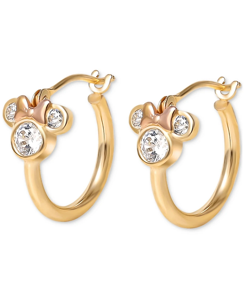 Disney Minnie Mouse Cubic Zirconia Small Hoop Earrings in 10k Yellow & Rose Gold, 1/2"
