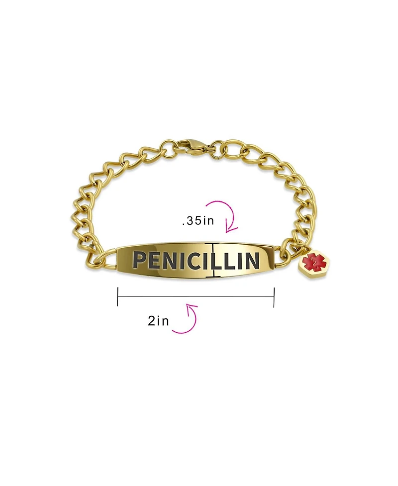 Bling Jewelry Penicillin Medical Identification Id Bracelet Miami Cuban Link Chain Gold 2 Tone Stainless