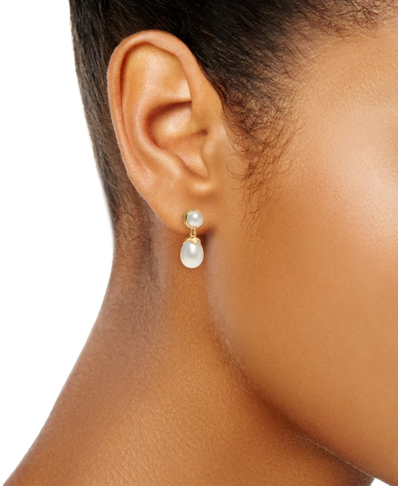 Cultured Freshwater Pearl (5mm & 8-1/2 x 7-1/2mm) Tear-Shape Drop Earrings in 14k Gold-Plated Sterling Silver