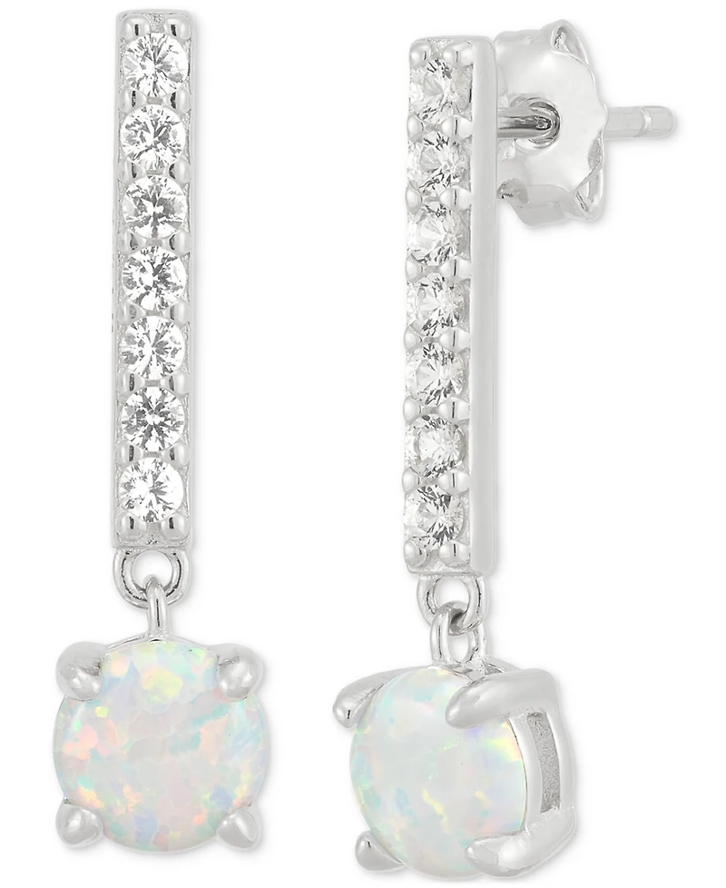 3-Pc. Set Lab-Created Opal (7/8 ct. t.w.) & Lab-Created White Sapphire (7/8 ct. t.w.) Stud & Drop Earrings in Sterling Silver