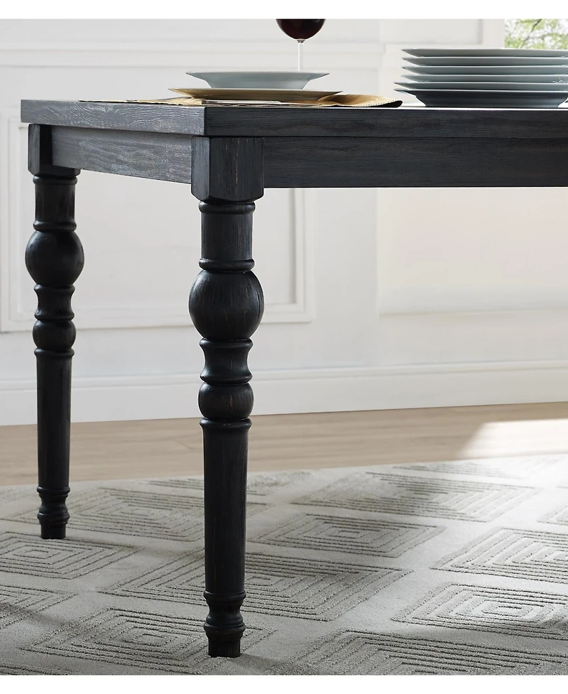 Urban Style Dark Wash Wood Dining Set Table, 4 Chairs and Bench