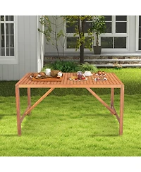 Sugift 55 Inch Patio Rectangular Acacia Wood Dining Table with Umbrella Hole