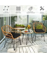 Sugift 3 Pieces Rattan Furniture Set with Cushioned Chair Table-Black
