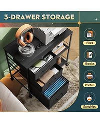 3 Drawer Mobile File Cabinet, Rolling Printer Stand with Open Storage Shelf, Fabric Lateral Filing Cabinet fits A4 or Letter Size for Home Office