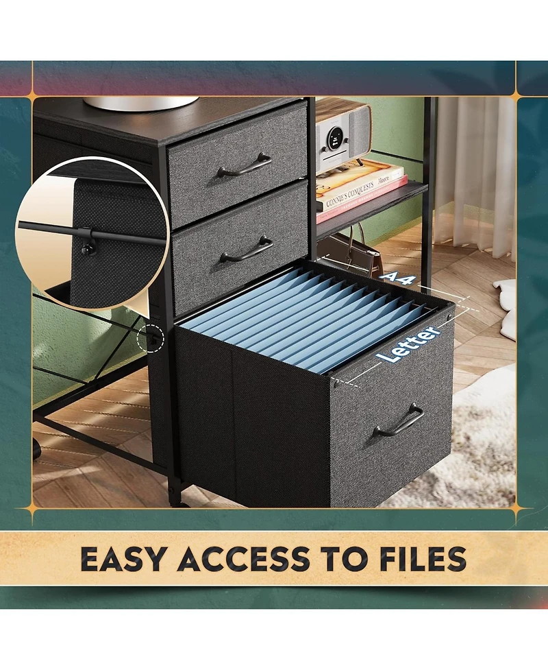 3 Drawer Mobile File Cabinet, Rolling Printer Stand with Open Storage Shelf, Fabric Lateral Filing Cabinet fits A4 or Letter Size for Home Office