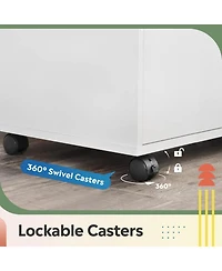 7-Drawer Chest, Wood Storage Dresser File Cabinet with Wheels, White