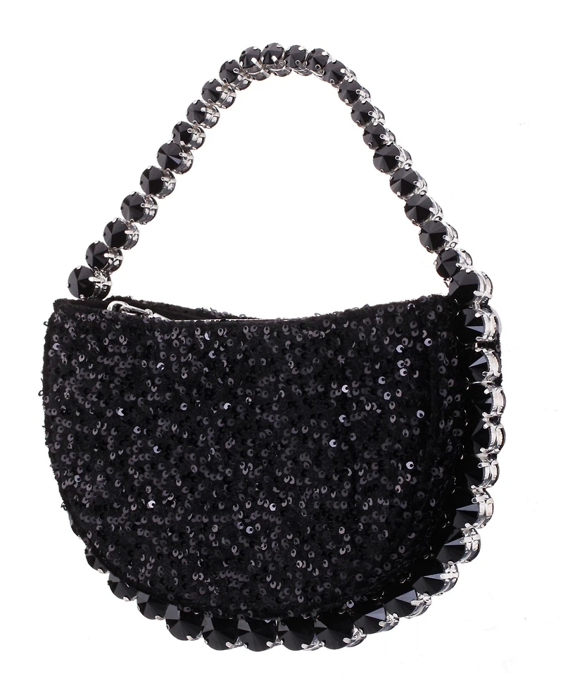 Nina Graduated Crystal Trim Half Moon Clutch