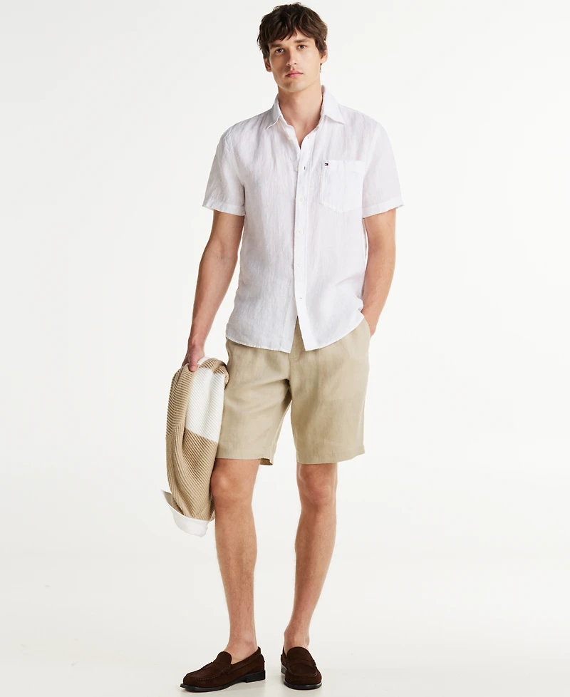 Tommy Hilfiger Men's Short-Sleeve Pigment-Dyed Linen Button-Front Shirt