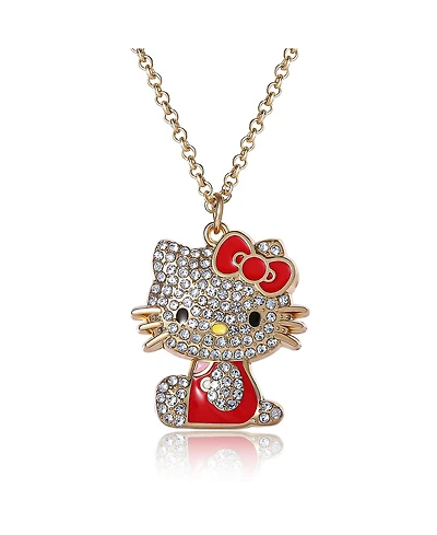 Hello Kitty Sanrio Crystal Pendant Necklace - Gold-Tone with Colorful Enamel Accents
