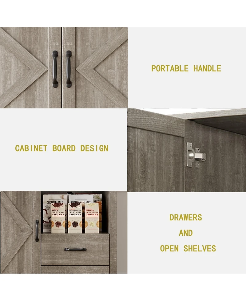 gaomon Modern Kitchen Pantry Cabinet with Microwave Stand, Tall Hutch Bar Cabinet with Drawers & Adjustable Shelves