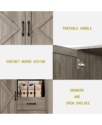 gaomon Modern Kitchen Pantry Cabinet with Microwave Stand, Tall Hutch Bar Cabinet with Drawers & Adjustable Shelves