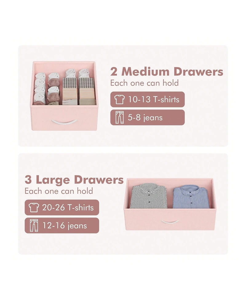 Dresser For Bedroom With 5 Drawers, Dressers & Chests Of Drawers For Hallway, Entryway, Storage Organizer Unit With Fabric, Sturdy Metal Frame
