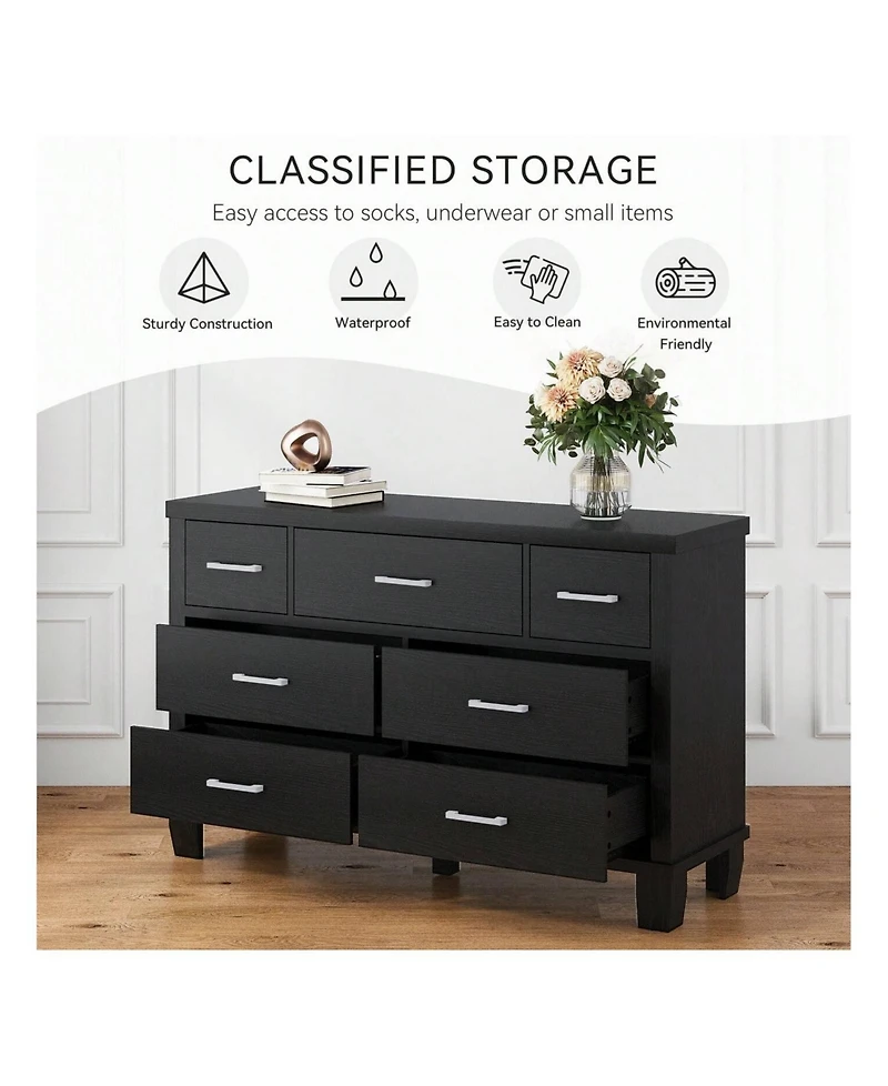 Vintage Dresser For Bedroom With 7 Drawers, Vintage Design Wood Drawer Dresser Chest Of Drawers For Closet, Living Room, Hallway, Nursery