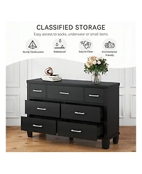 Vintage Dresser For Bedroom With 7 Drawers, Vintage Design Wood Drawer Dresser Chest Of Drawers For Closet, Living Room, Hallway, Nursery