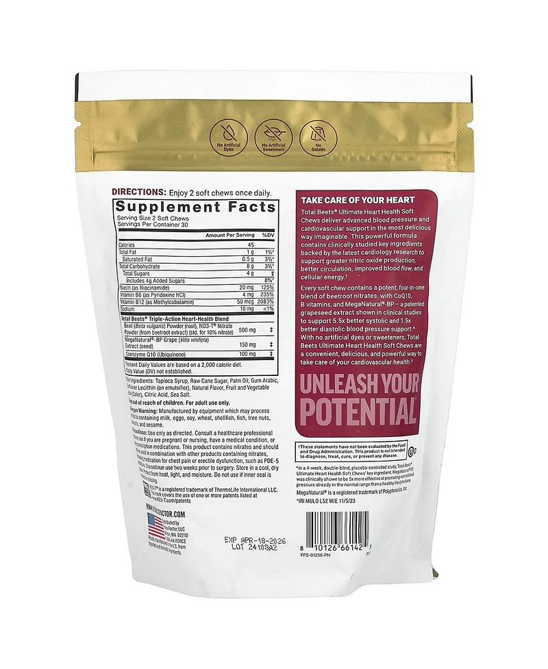 Force Factor Total Beets With CoQ10 Ultimate Heart Health Black Cherry