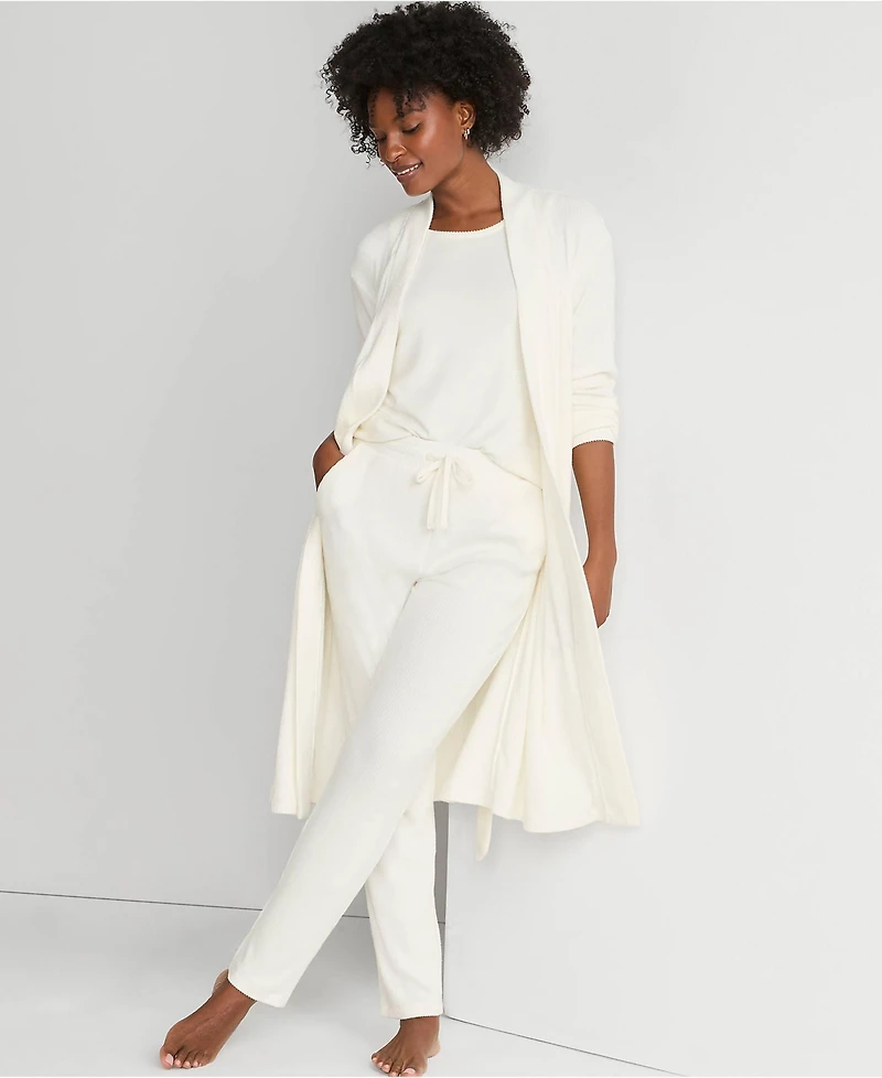 Lands' End Women's Cozy 3 Piece Pajama Set - Robe Top and Pants