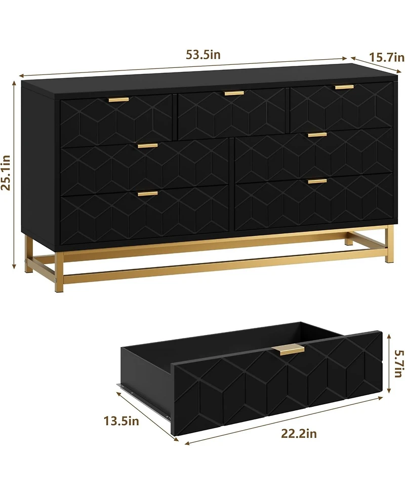 gaomon Dresser for Bedroom, Large 7 Drawer Dresser Organizer with Golden Metal Handle and Legs,Black