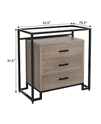 gaomon Wood Dresser Chest With Tempered Glass Top - 3 Drawer Dresser - Wide Storage Space