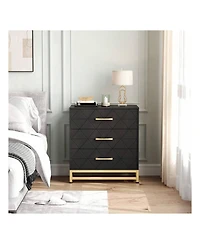 gaomon 3 Drawer Dresser, Wood Chest Drawers With Storage For Closet, Bedroom, Drawers Dresser Modern Bedside Nightstand With Gold Handles