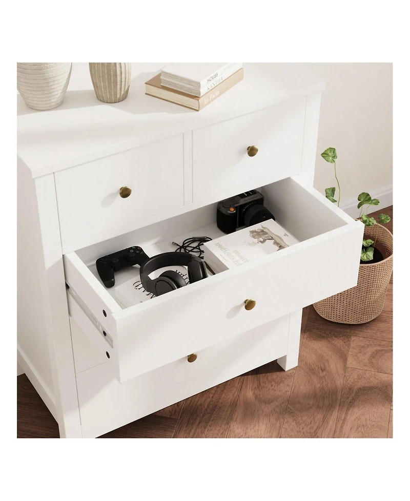 Chest Of Drawers With 5 Drawers, Wood Dresser Organizer With Metal Handle, Modern Dresser For Bedroom, Living Room,Entryway, Hallway, Home Office,, An