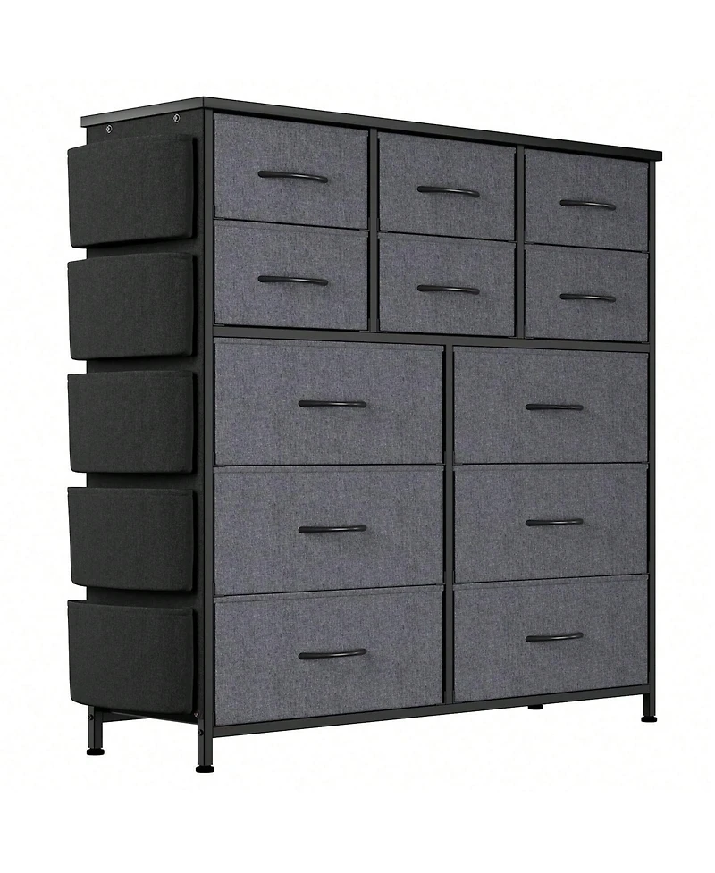 Dresser For Bedroom With 12 Drawer, Dressers & Chests Of Drawers For Hallway, Entryway, Storage Organizer Unit With Fabric, Sturdy Metal Frame, Wood T