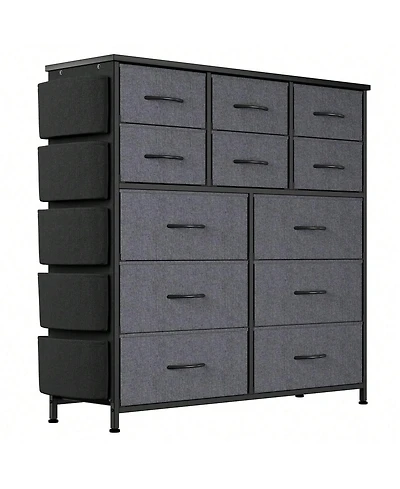 Dresser For Bedroom With 12 Drawer, Dressers & Chests Of Drawers For Hallway, Entryway, Storage Organizer Unit With Fabric, Sturdy Metal Frame, Wood T