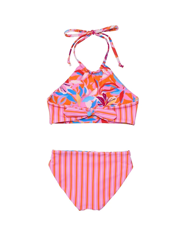 Snapper Rock Big Girls Blooming Sunset Sustainable Reversible Halter Bikini